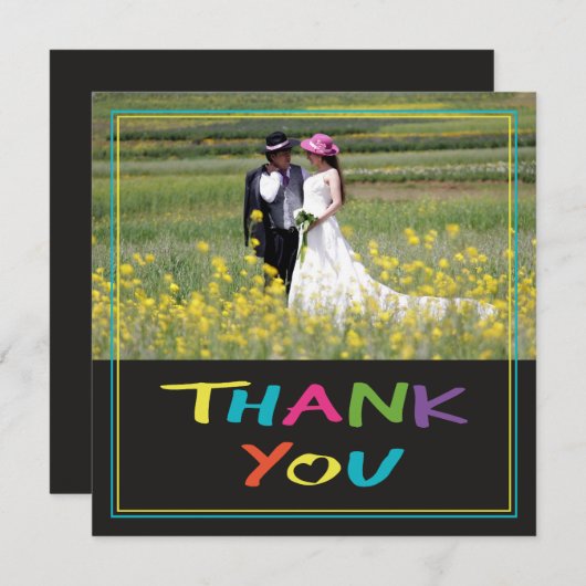 「カラフルハート付き手紙」結婚の写真 サンキューカード (正面/裏面)