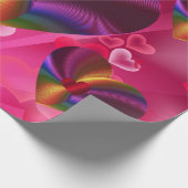 カラフルハート内ハートピンク ラッピングペーパー (角)