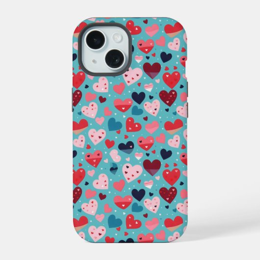 カラフルハート可愛い柄 iPhone 15ケース (裏面)