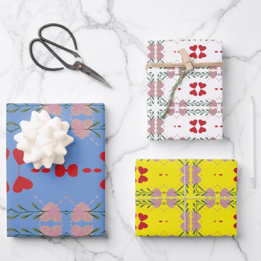 カラフルハート周年記念ラッピング紙セット3 ラッピングペーパーシート (正面)