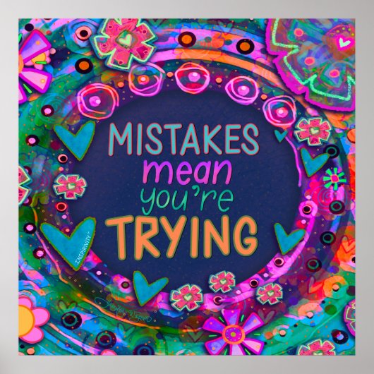 カラフルハート花インスパイアの間違い引用文 ポスター (正面)