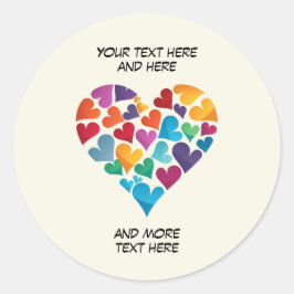 カラフルハート, あなただけのテキストを追加, カスタマイズ可能 ラウンドシール