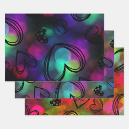 カラフルハート ラッピングペーパーシート