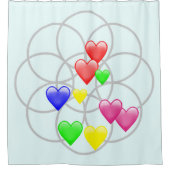 カラフルハート、花 シャワーカーテン (正面)