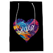 カラフルハートXOXO-Black- ミディアムペーパーバッグ (正面)