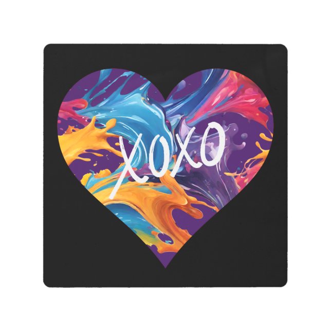 カラフルハートXOXO-Black- メタルプリント (正面)