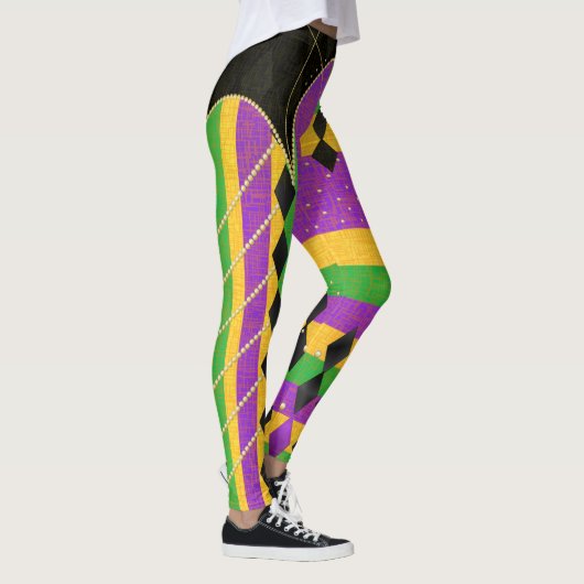 カラフルハーレクインマルディグラスカラーアーガイルストライプ レギンス (右)