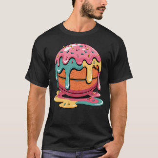 カラフルバスケットボールアイスクリームドリップ溶ける氷 Tシャツ
