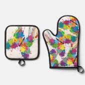 カラフルバタフライドリッ絵を描プウォーター式キッチン 鍋つかみ&鍋敷きセット (正面)