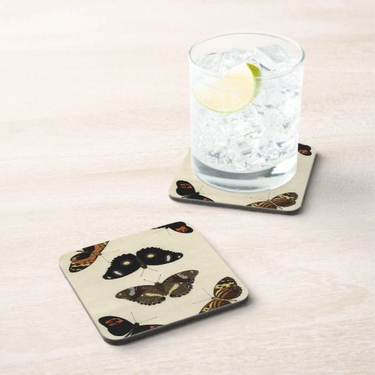 カラフルバタフライメドレオンクリーム背景 コースター (右側)