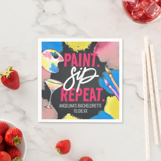 カラフルバチェロレッテチョーク絵を描ボードとSIP スタンダードカクテルナプキン (インサイチュ)