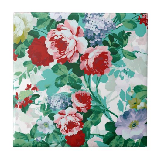 カラフルバラと花 タイル (正面)