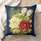 カラフルバラと蝶の庭 クッション (ブランケット)