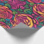 カラフルバラサイケデリックブライトフラワーズレトロ ラッピングペーパー (角)