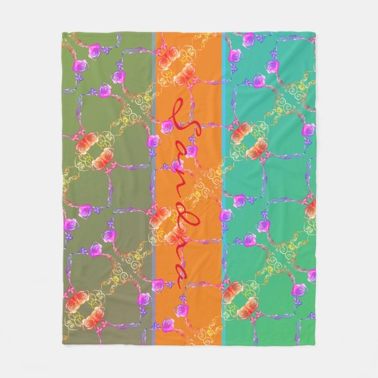 カラフルバラハートと彼女の名前フリース 空白の フリースブランケット (正面)