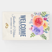 カラフルバラ水彩フローラ結婚の歓迎 横断幕 (横)