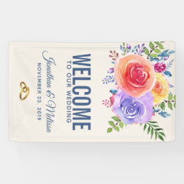 カラフルバラ水彩フローラ結婚の歓迎 横断幕