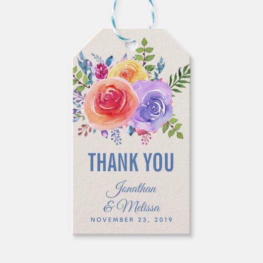 カラフルバラ水彩フローラ結婚式の引き出物 ギフトタグ (正面)
