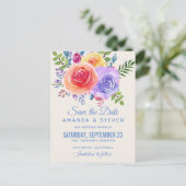 カラフルバラ水色フローラ保存日付 ポストカード (スタンド正面)
