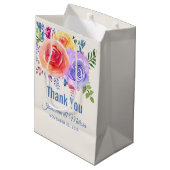 カラフルバラ水色フローラ結婚お願い ミディアムペーパーバッグ (裏面アングル)