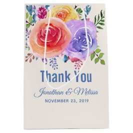 カラフルバラ水色フローラ結婚お願い ミディアムペーパーバッグ