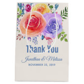 カラフルバラ水色フローラ結婚お願い ミディアムペーパーバッグ (裏面)