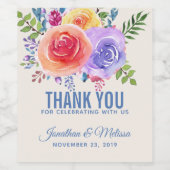 カラフルバラ水色フローラ結婚お願い ワインラベル (シングルラベル)