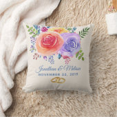 カラフルバラ水色フローラ結婚 クッション (ブランケット)