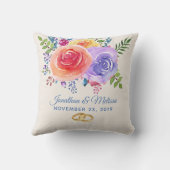カラフルバラ水色フローラ結婚 クッション (裏面)