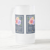 カラフルバラ水色フローラ結婚 フロストグラスビールジョッキ (正面左)