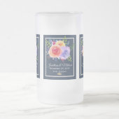 カラフルバラ水色フローラ結婚 フロストグラスビールジョッキ (中央)