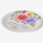 カラフルバラ水色フローラ結婚 ペーパープレート (アングル)