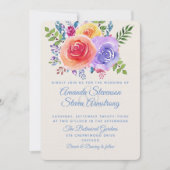 カラフルバラ水色フローラ 招待状 (正面)