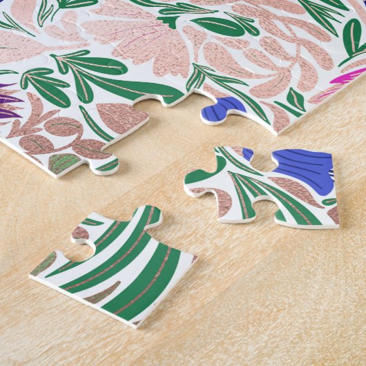 カラフルバラ金ゴールドフローラリーフイラストレーション ジグソーパズル (側面)