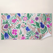 カラフルバラ金ゴールドフローラリーフイラストレーション ビーチタオル (正面)