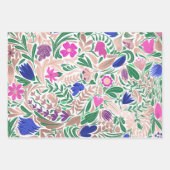 カラフルバラ金ゴールドフローラリーフイラストレーション ラッピングペーパーシート (正面)