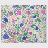 カラフルバラ金ゴールドフローラリーフイラストレーション ラッピングペーパー (フラット)