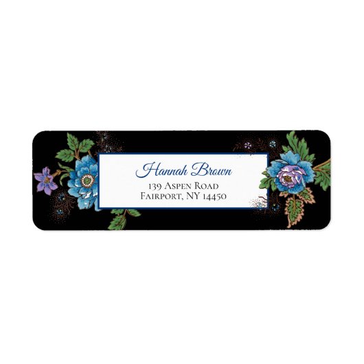 カラフルバラ&オリエンタルポピー – ブラックバックグラウンド ラベル (正面)