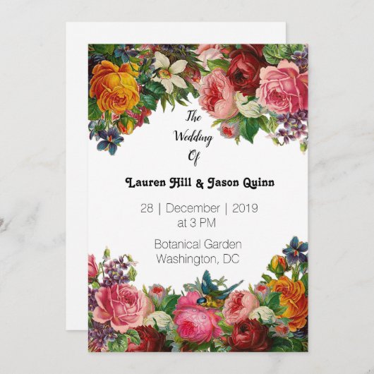 カラフルバラ 招待状 (正面/裏面)