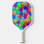 カラフルバルーンおもしろいかわいいタイポグラフィ名前をカスタムする ピックルボールラケット (裏面)