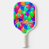 カラフルバルーンおもしろいかわいいタイポグラフィ名前をカスタムする ピックルボールラケット (正面)
