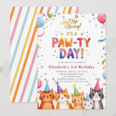 カラフルバルーン キャットパーティー 誕生日 招待状 (正面/裏面)