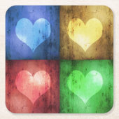 カラフルバレンタインデーの素朴ハート スクエアペーパーコースター (正面)