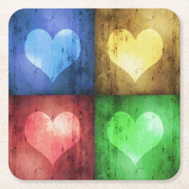 カラフルバレンタインデーの素朴ハート スクエアペーパーコースター