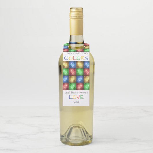 カラフルバレンタインデーの素朴ハート ボトルネックタグ (ボトル)