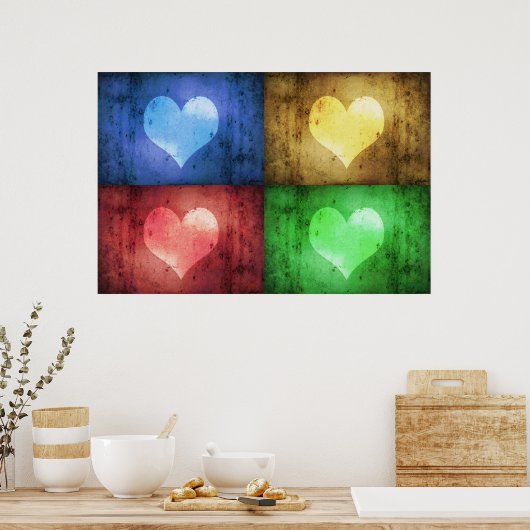 カラフルバレンタインデーの素朴ハート ポスター (キッチン)