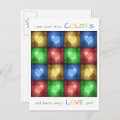 カラフルバレンタインデーの素朴ハート ポストカード (正面/裏面)
