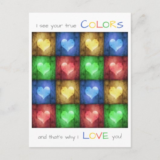 カラフルバレンタインデーの素朴ハート ポストカード (正面)