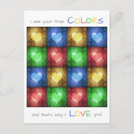 カラフルバレンタインデーの素朴ハート ポストカード