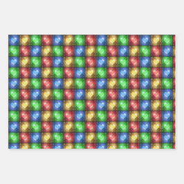 カラフルバレンタインデーの素朴ハート ラッピングペーパーシート